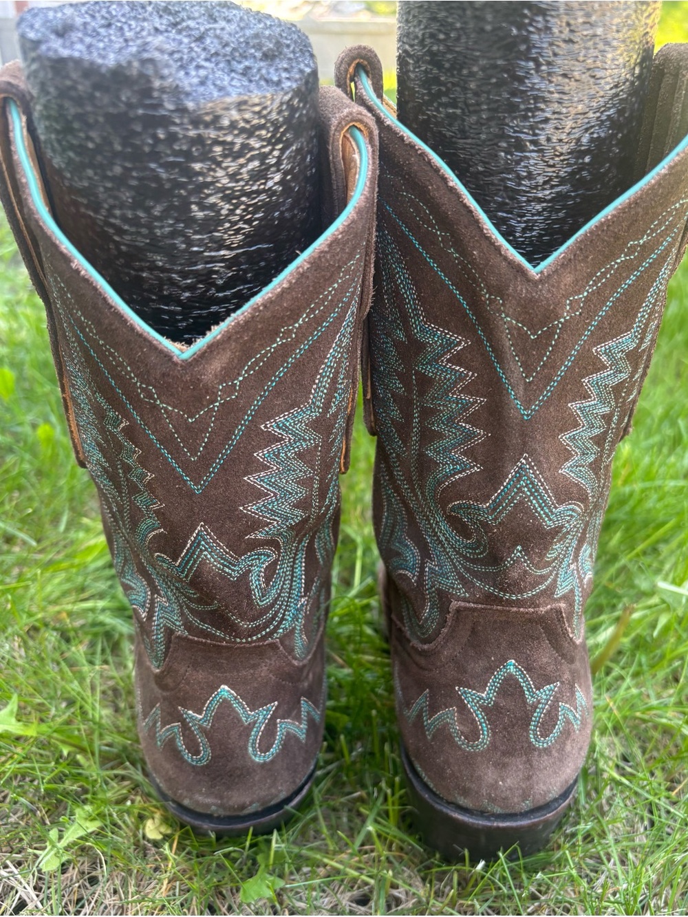 Vintage OLD GRINGO! Brown Suede Boots with Turquoise Trim - Picture 2 of 9